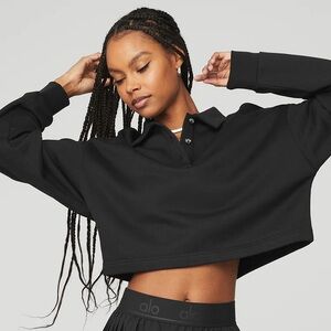 Alo Black Polo Henley Sweatshirt